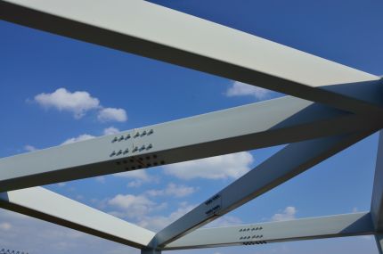 Steel cross beams on bridge