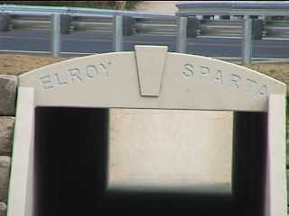 Underpass tunnel with "Elroy Sparta" sign